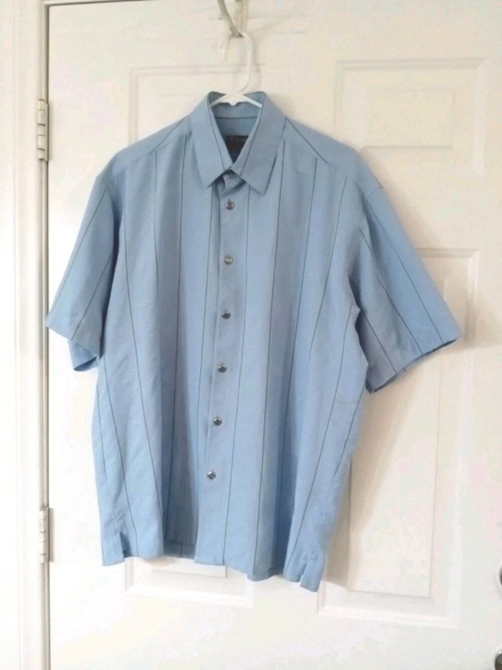 Bassiri Uomo USA Men's Medium Blue Textured Striped Short Sleeve Button Up Shirt